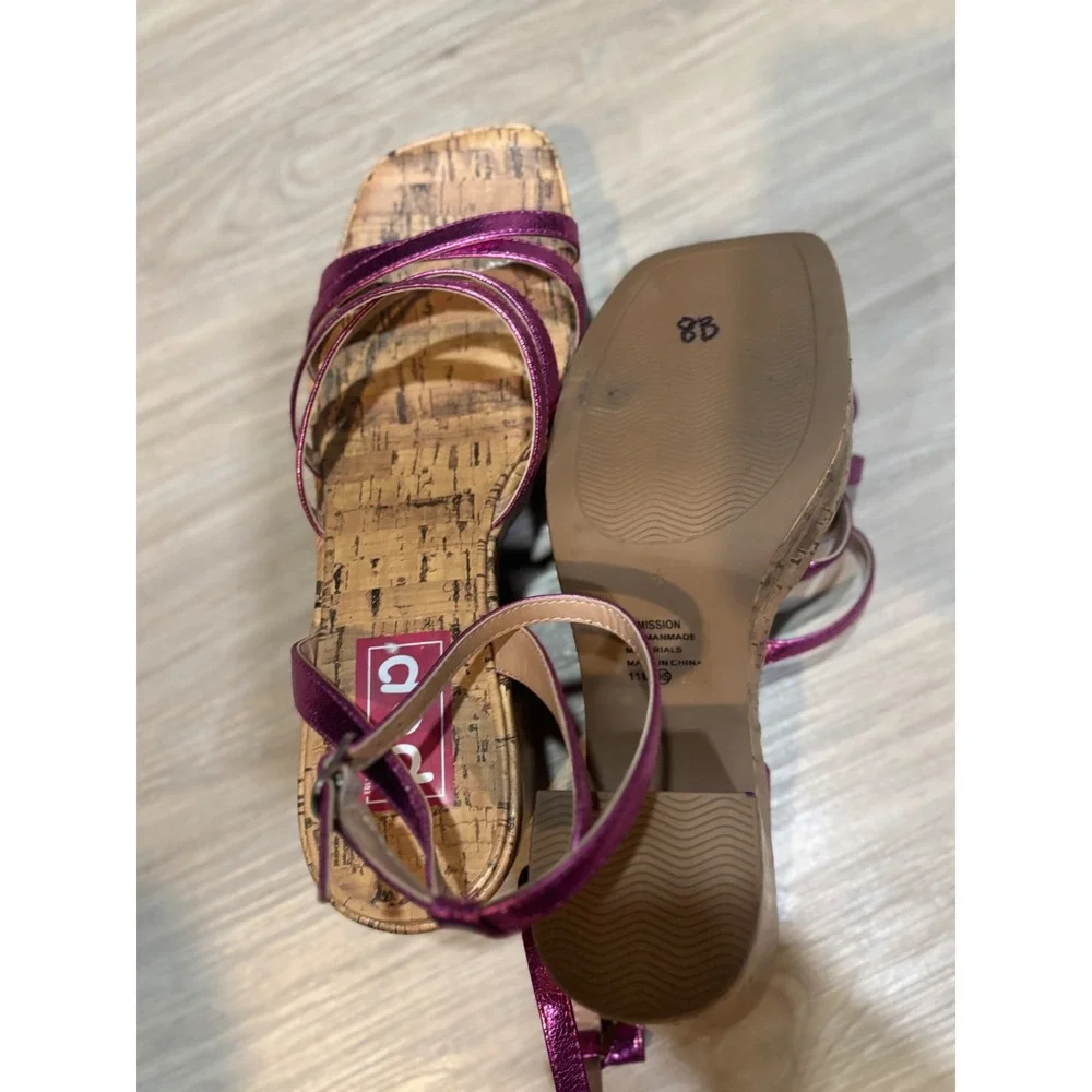 Pop Admission Womens Metallic Purple CorkPlatformWedgeSandals Size 11M SquareToe